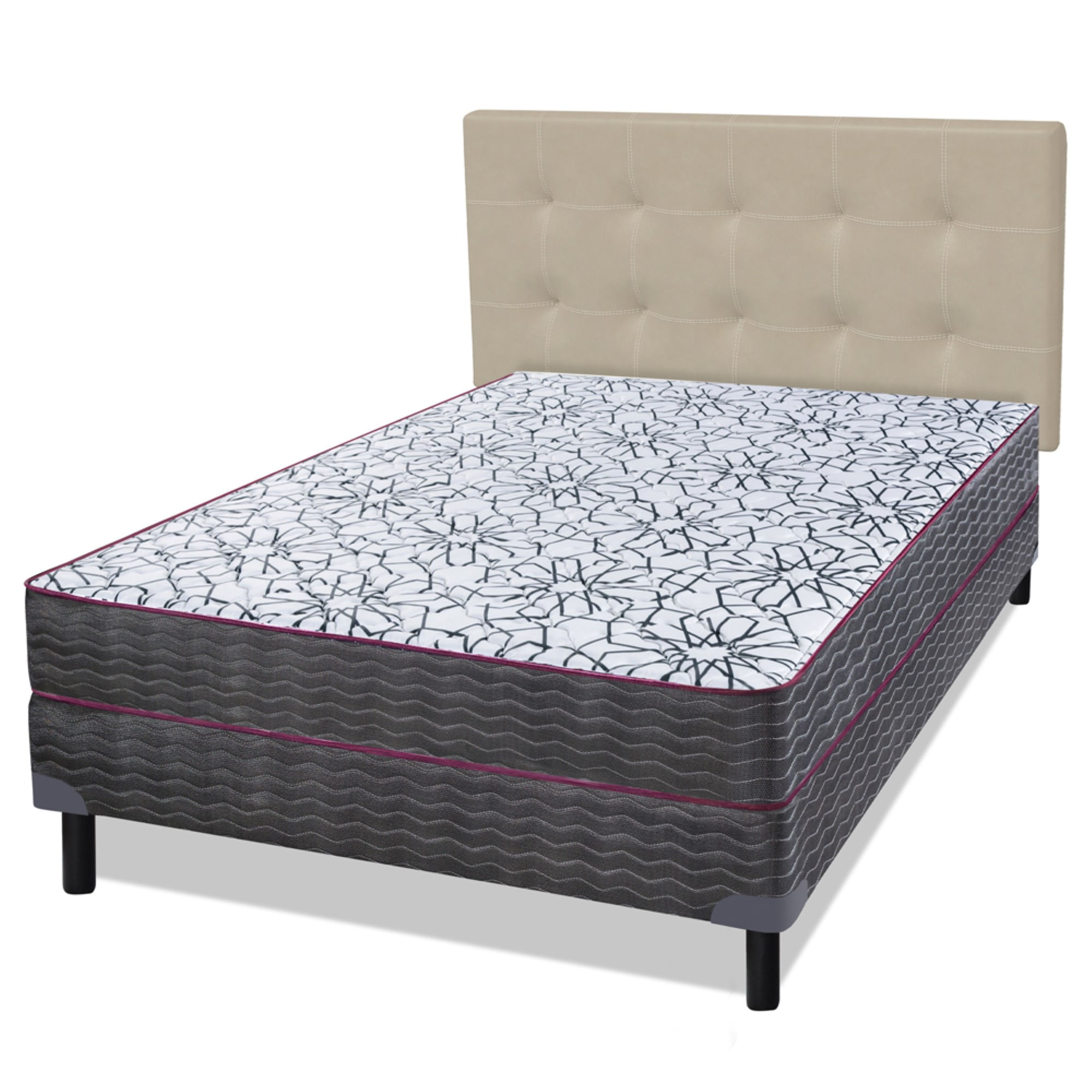 Sommier y Colchón de Resortes de 2 plazas Zafiro Iridio 140x190( con Respaldo de regalo Paxi Ecocuero Crudo)